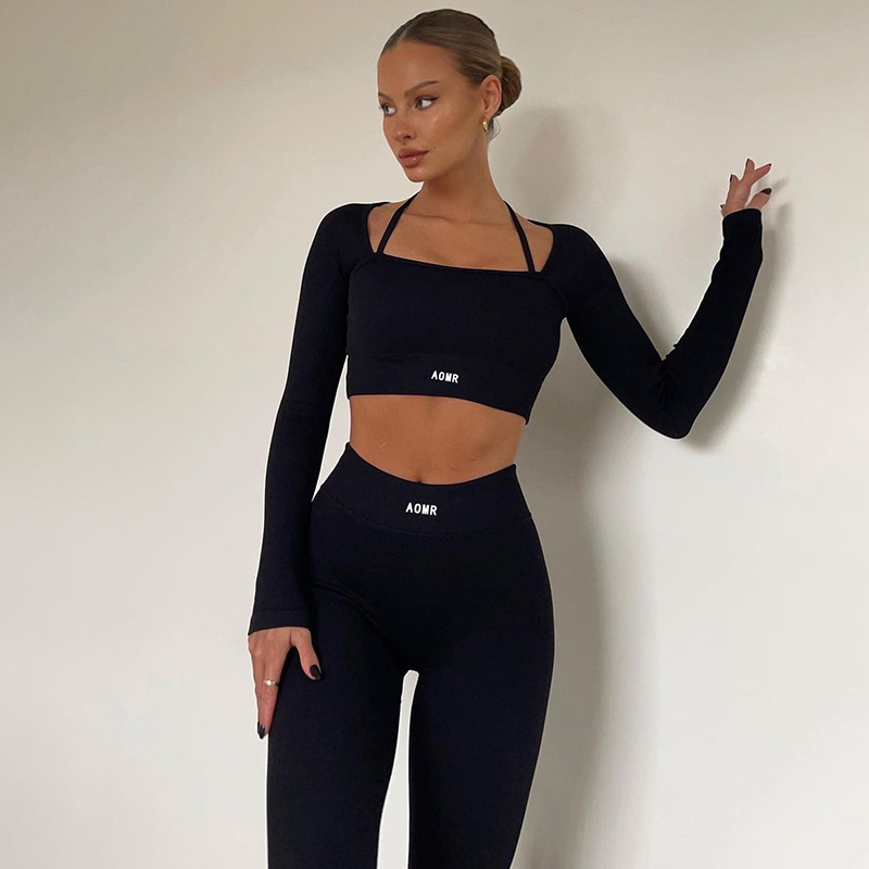 Womens 2-Piece Workout Set Sportswear Yoga Leggings, Long Sleeve Activewear